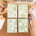 Set of 4 portable Matcha Frog cartoon notebooks in green with cute clover patterns - Matcha Frog