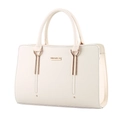 Elegante borsa a mano strutturata bianco crema da donna con raffinata targa in metallo oro - Bianco Sporco
