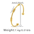 Detail view of 18K gold plated brass cuff bracelet with size and weight measurements - Screw Tube Sphere Style (KB0400)