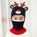 Navy and red knitted reindeer hat for kids with brown antlers and pom-pom nose - One Size / Deer Antler Navy Blue