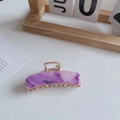 Elegante molletta per capelli 7,5cm in acetato marmo viola con molla in metallo oro - Viola