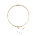 Elegant natural freshwater pearl necklace with gold heart pendant and T-bar toggle clasp - Heart Zirconia Toggle Pearl Necklace
