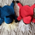 Handmade crochet turtle gnome coasters in red and blue colors for table decor - Red