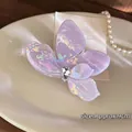 Purple iridescent butterfly hair claw clip with crystal rhinestone center, 9cm size - Purple Large Flower