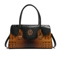 Retro crocodile pattern handbag in black and brown bicolor with gold buckle - Brown/Black Patchwork Crocodile