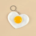 Portachiavi creativo a forma di uovo fritto in PVC con anello in metallo argento - Uovo a Cuore - Stile Portachiavi