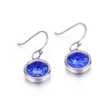 Silver drop earrings with round blue cubic zirconia in minimalist hook design - Blue Zirconia