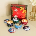 Christmas scented soy wax candle gift set with four festive tin cans and decorative box - Christmas Style A