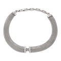 Dettaglio girocollo in maglia d'argento con doppia fila di zirconi e trama a rete metallica - Stile con Strass (YS818) / Color Acciaio