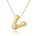 Detailed close-up of a polished gold letter L pendant on a delicate metal box chain - V (D1013)