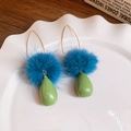 Orecchini in argento S925 con pompon blu e pendente a goccia verde in acrilico - Stile a Gancio per Orecchio (26#)