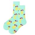 Mint green crew socks featuring yellow pineapple patterns with pink and black leaves - 38-46 / Mint Green Pineapple Pattern (2029C)