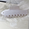 Unique fish-shaped acetate hair claw clip in creamy white with sparkling rhinestone eye - Silver Sardine
