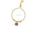 Gold plated titanium steel evil eye bracelet with blue resin charm and adjustable chain - Crystal-Rimmed Evil Eye Style (E444) / Gold