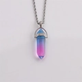 Hexagonal crystal column necklace with blue-pink gradient pendant and silver chain - Blue-Pink Gradient