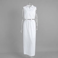 Dettaglio completo di set bianco a due pezzi con top a cerniera e gonna a coulisse - S / Bianco