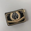 Bohemian black bead coin purse featuring gold chain trim and a tree of life emblem - No.29 (Tree of Life)