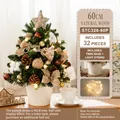 60cm mini Christmas tree with natural decorations, LED lights and white iron bucket base - 60CM Natural Wood Iron Bucket Tree