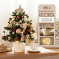 60cm mini Christmas tree with natural decorations, LED lights and white iron bucket base - 60CM Natural Wood Iron Bucket Tree