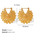 Golden 18K plated stainless steel wrinkled flower stud earrings with dimension labels - Gold (EH708)