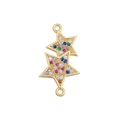 Golden double star jewelry connector with colorful zircons for DIY jewelry making - Double Pentagram Connector (BJF101) / 1 Piece/Pack (24x13mm) / Gold