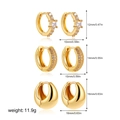 Detailed size chart of 18K gold plated hoop earrings set with zircon stones and weight - Circle Zircon 3 Pairs Set