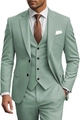 Men's slim fit three-piece suit in sage green with blazer, vest, and trousers - Light Green