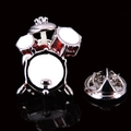 Exquisite silver music brooch featuring a red jazz drum kit design with butterfly clutch - Red Drum Kit