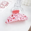Pink heart-themed plastic hair claw clip with Valentine motifs and Love text - Happy Moment - Small Semicircle