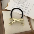 Punk style ponytail cuff with golden X shaped metal alloy and black elastic hair tie - GD440 Gold Smooth Cross