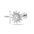 Silver sunflower earring in G23 titanium with clear center stone and 0.78cm height - Sunburst Flower Style (T2554-6#) / Silver