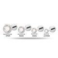 Titanium labret en tragus piercings met ronde zirkonia in maten 2,5 mm tot 5 mm op wit - 2.5mm Zirkoon (Per Stuk) / Wit