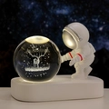 3D laser engraved crystal ball astronaut night light with deer pattern and warm LED base - Sphere / Deer Companion No Text (Natural Light)