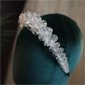 Elegant crystal flower headband with beads displayed on a velvet mannequin head - Large Transparent Crystal