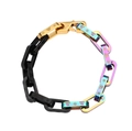 Pulsera hip hop de acero de titanio arcoíris con eslabones negros y motivos florales - Pulsera Colorida 18CM (G2005)