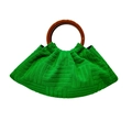 Borsa da sera verde in spugna con trama geometrica e manico tondo in legno - Verde (Peluche)