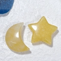Polished yellow natural crystal carvings in moon and star shapes for DIY home decor - Star and Moon / Yellow Jade
