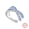 S925 sterling silver crisscross ear cuff with sparkling blue zircons in silver finish - Platinum - Blue Zirconia (1 Piece)