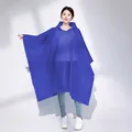 Reusable thick dark blue EVA hooded poncho with side snaps and waterproof texture - One Size / Navy Blue Poncho (Adult)