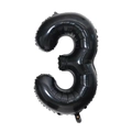 Macro shot of 40-inch black number 3 foil balloon with premium metallic finish - Black Style 3