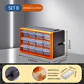Detail of modular 12-drawer orange storage box with precise dimensions and side clips - Orange 12 Small Grids
