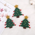 Set of 3 handmade green felt Christmas tree ornaments with yellow stars and red pom poms - 23 Triangle Christmas Tree Green