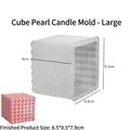 Stampo per candele a bolle quadrate in silicone bianco con candela finita rosa - Cubo Quadrato - Grande / Bianco Semitrasparente