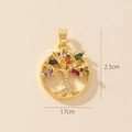 Macro detail of Tree of Life pendant with colorful marquise zircons and gold plating - 0370-15 Gold Colorful Gemstone Tree of Life Pendant