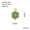 Detail view of 12x15mm handmade glass bead pendant with star moon design and size specs - Green (Round)