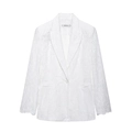 Chaqueta blazer blanca para mujer en encaje calado con bordados florales - XS / Chaqueta Blazer / Blanco