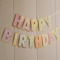 Pastel macaron Happy Birthday banner with gold foil edges for party wall decoration - Macaron Happy Birthday Banner