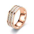 Macro detail of double-row square zircon stones on a rose gold stainless steel ring - US 6 / 8 mm / Rose Gold