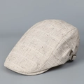 Vintage beige linen flat cap for men and women with adjustable bronze side metal buckle - M (56-58cm) / Beige