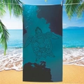 Rectangle microfiber beach towel with a geometric sea turtle print on deep blue ocean background - Sea Turtle Beach Towel 13